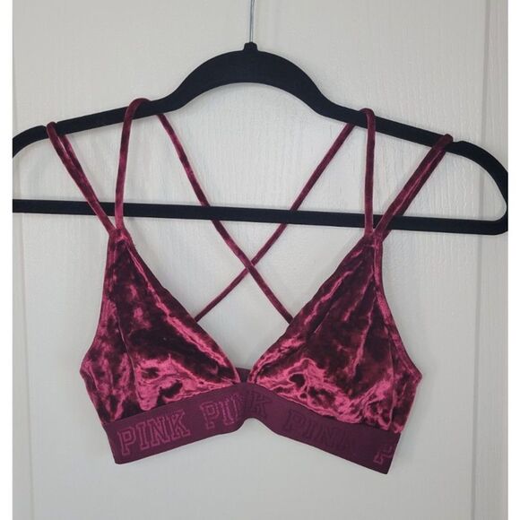 VS Pink Unlined Crushed Velvet Strappy Bralette - Picture 1 of 4